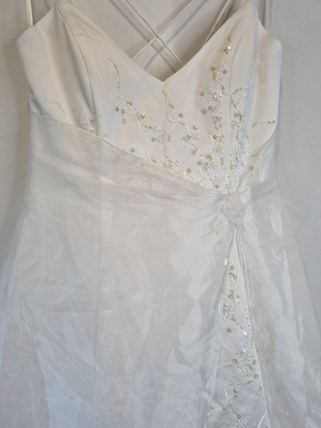 Imoda White Satin Organza Beaded Embroidered Wedding Dress Sz 142