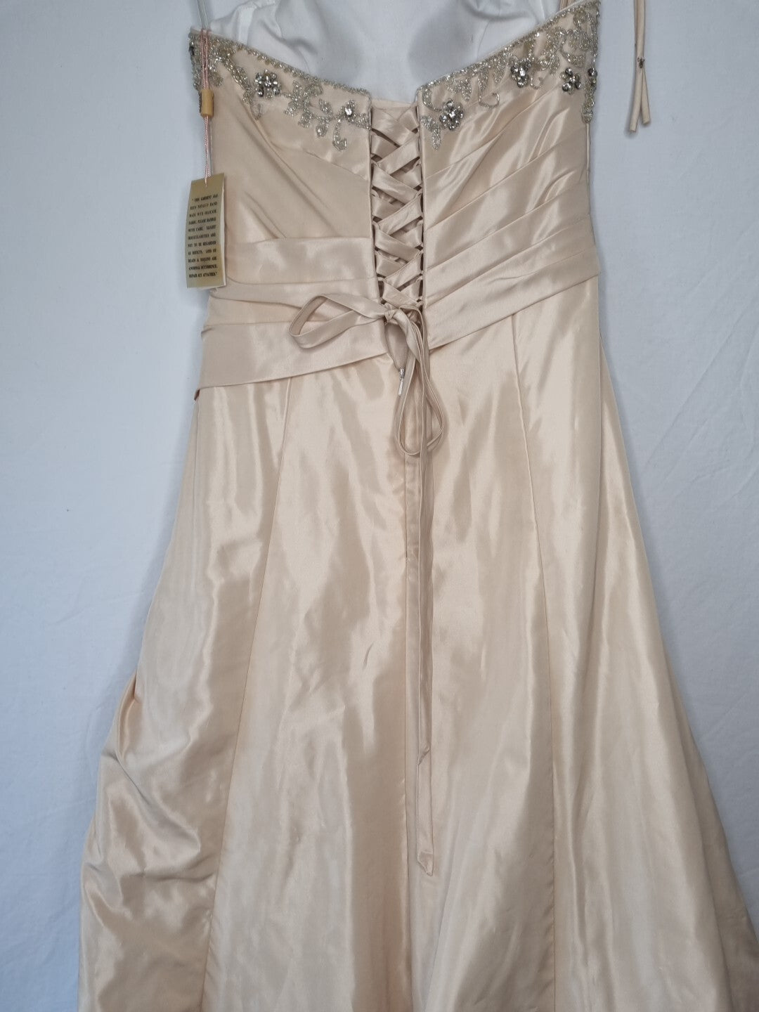 Imoda Gold Taffeta Ruched Crystal Beaded Full A-line Train Wedding Dress Sz 1010