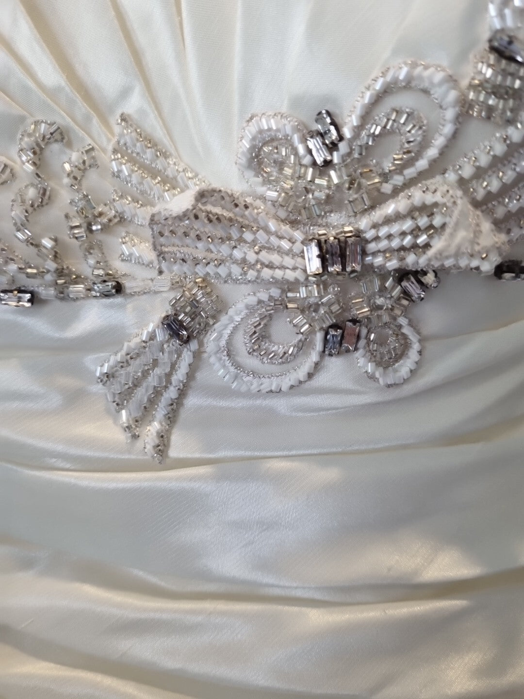 Imoda Ivory Sweetheart Ruched Beaded Train Wedding Dress Sz 106