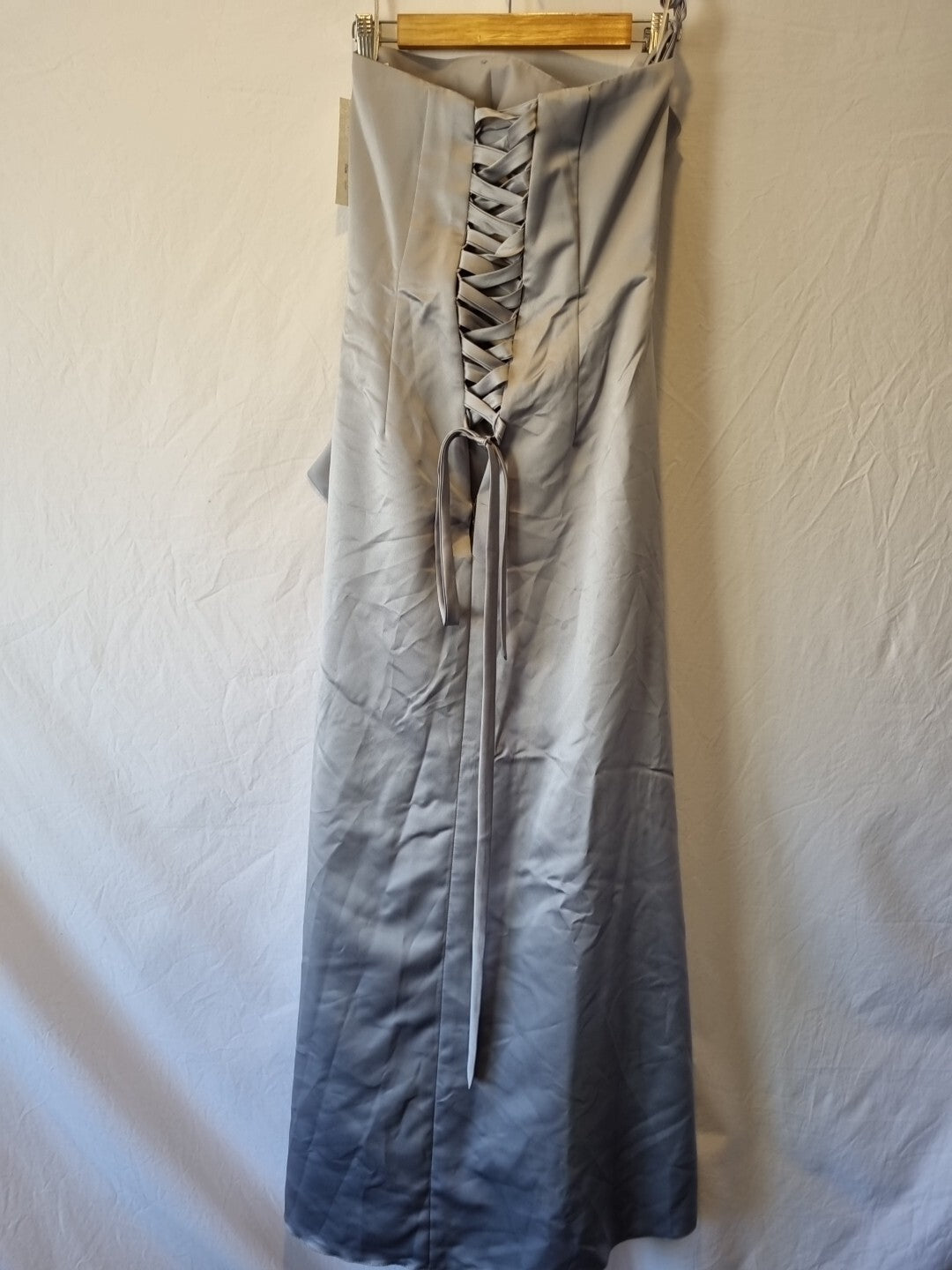 Juniper & Sage Satin Grey Pleat Strapless Evening Bridesmaid Dress Sz 106