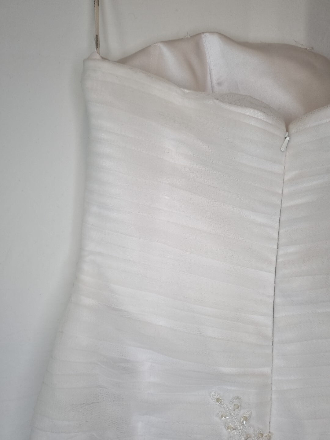 Imoda White Satin Tulle Beaded Applique Ruched Wedding Dress Sz 1213