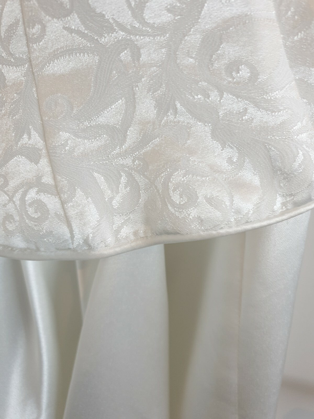 Paco white satin jacquard short sleeve wedding dress size 149