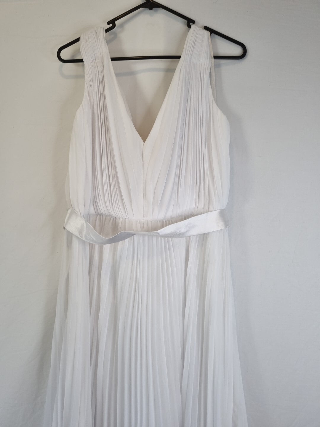 Imoda White Chiffon V neck Ruched Pleated Grecian Wedding Dress Sz 148