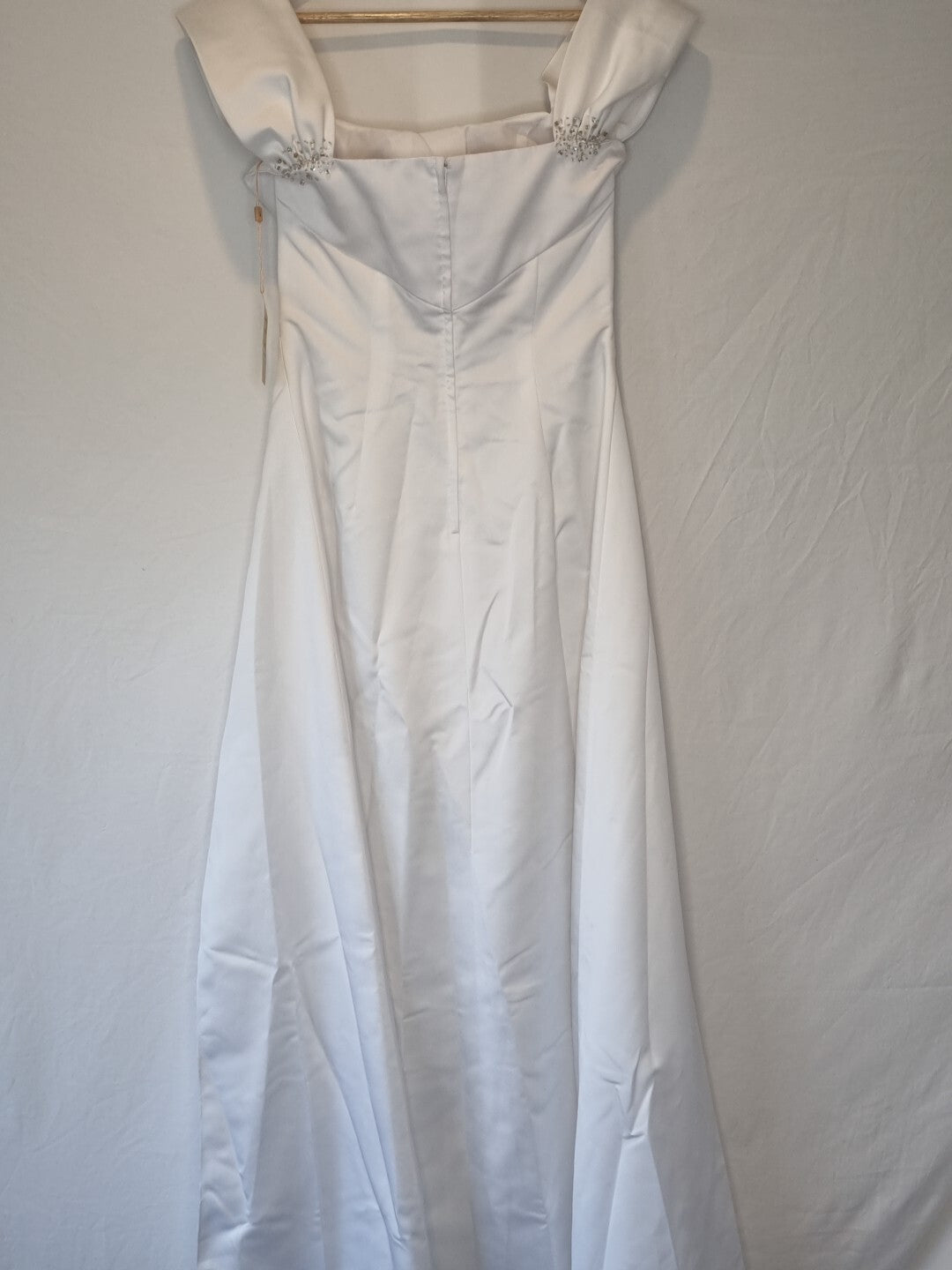 Imoda White Satin Off Shoulder Beaded Ruched Wedding Dress Sz 107