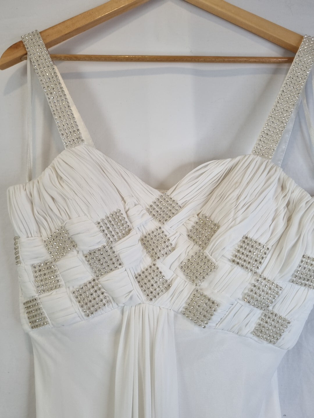 Imoda Ivory Chiffon Sweetheart Ruched Crystal Beaded Wedding Dress Sz 103