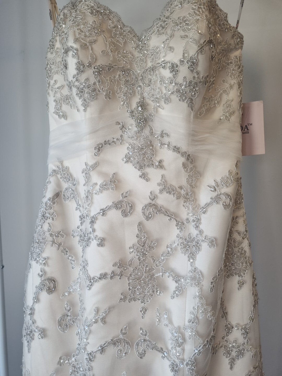 iModa Ivory Champagne Sweetheart Tulle Lace Mermaid Sequin Embroidered Sz 104