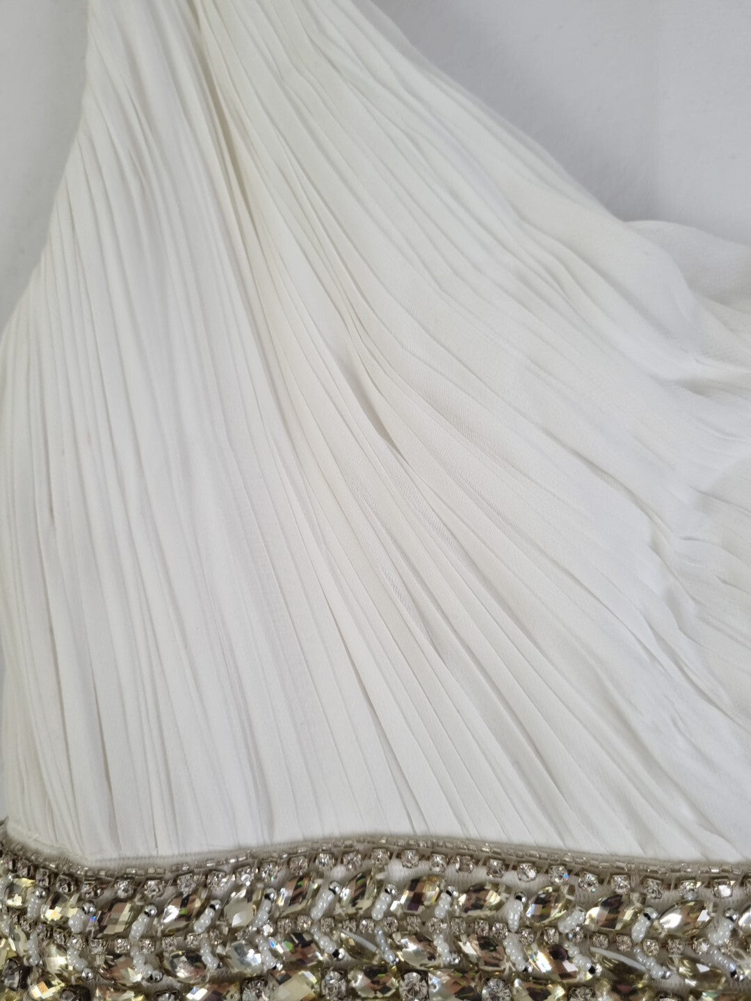Imoda Ivory Chiffon One Shoulder Ruched Crystal Diamante Wedding Dress Sz 1011