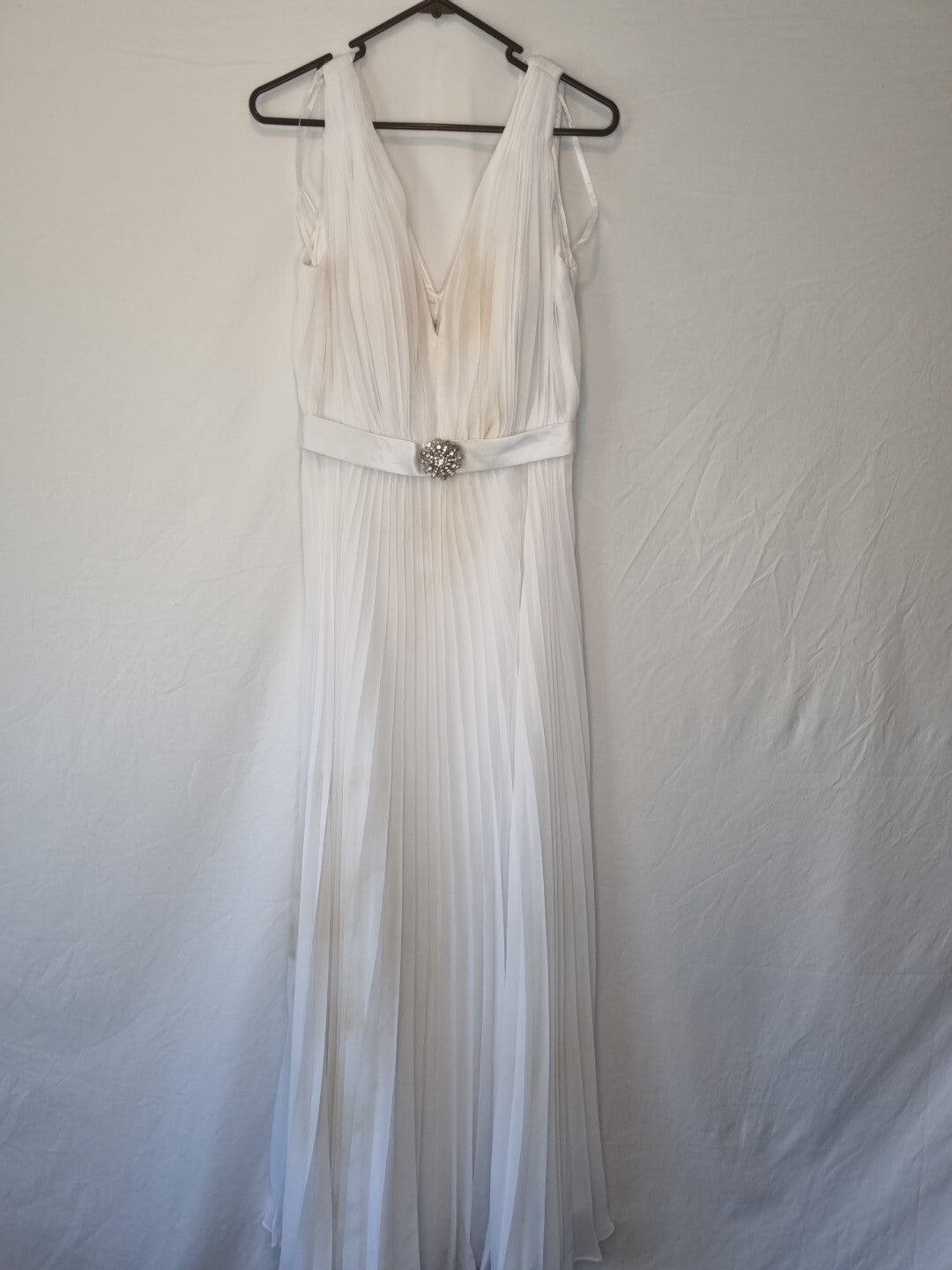 Imoda White Chiffon Gathered Pleated Grecian Empire Wedding Dress Sz 10