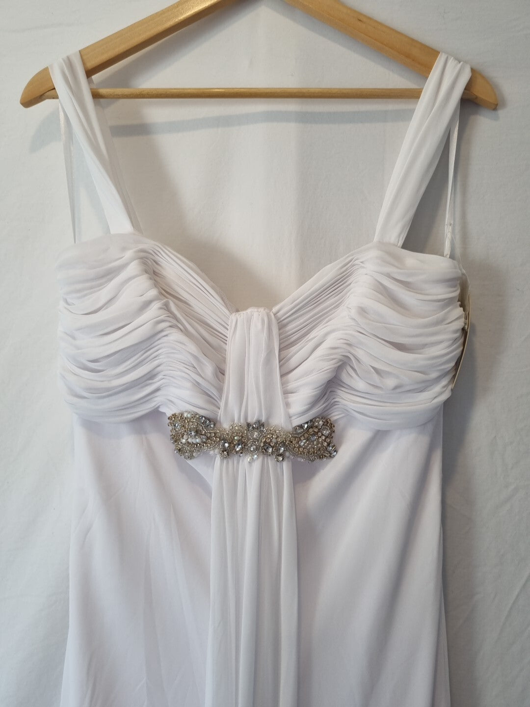 Imoda White Chiffon Sweetheart Beaded Ruched Empire Wedding Dress Sz 122