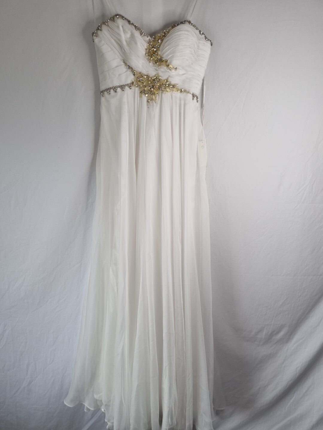 Imoda Ivory Chiffon Sweethear Ruched Crystal Diamante Beaded Wedding Dress Sz 100
