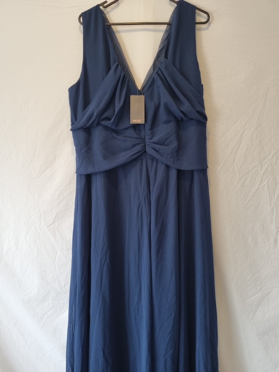 Imoda Navy Blue Chiffon V-neck Evening Bridesmaid Long Maxi Dress Sz 2611