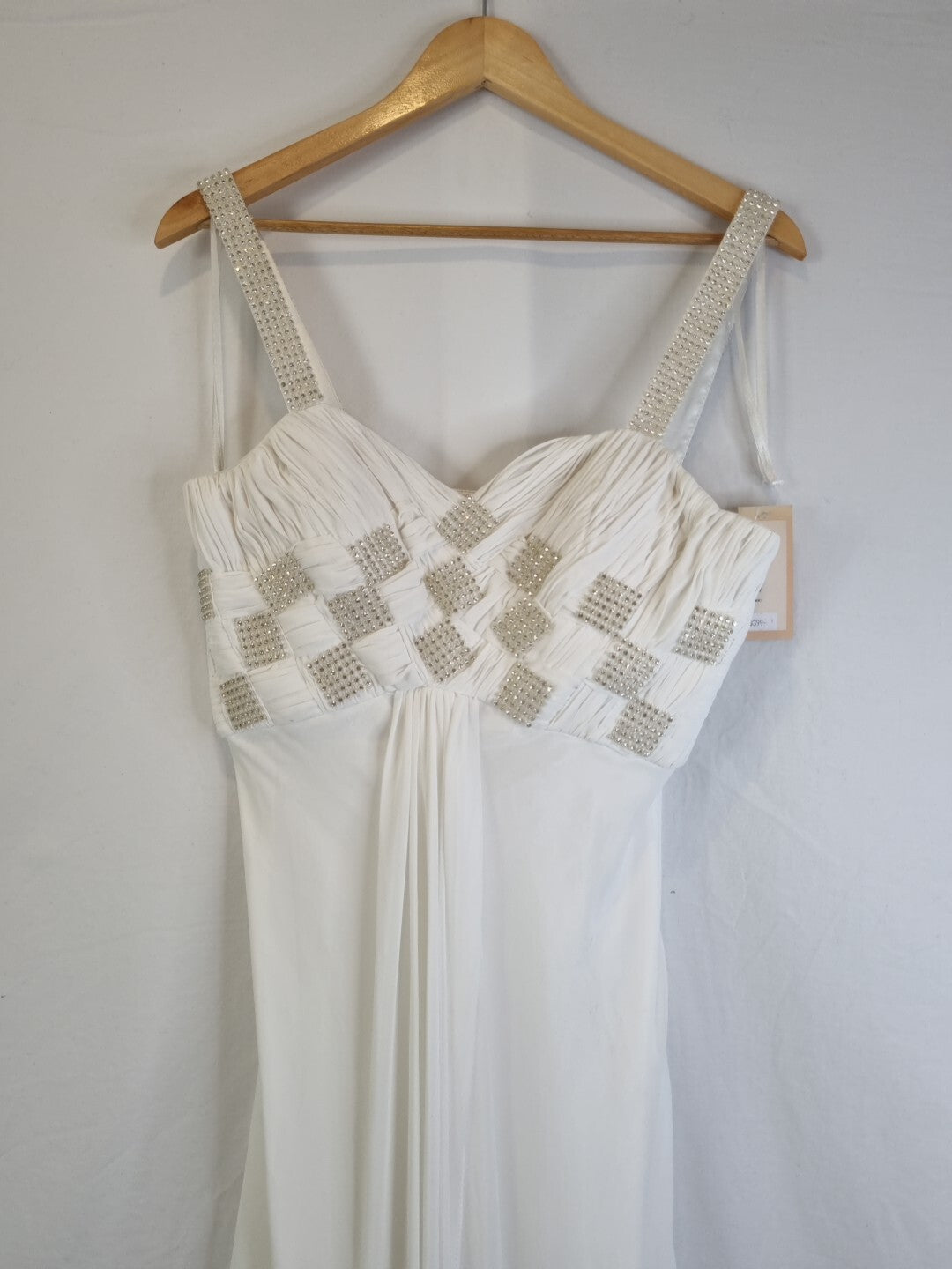 Imoda Ivory Chiffon Sweetheart Ruched Crystal Beaded Wedding Dress Sz 102