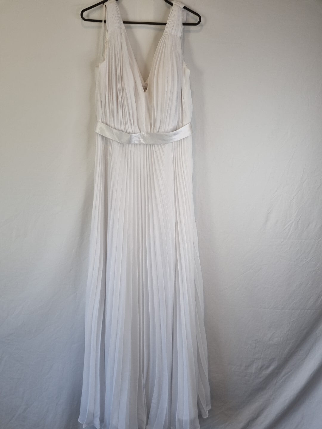 Imoda White Chiffon V neck Ruched Pleated Grecian Wedding Dress Sz 14
