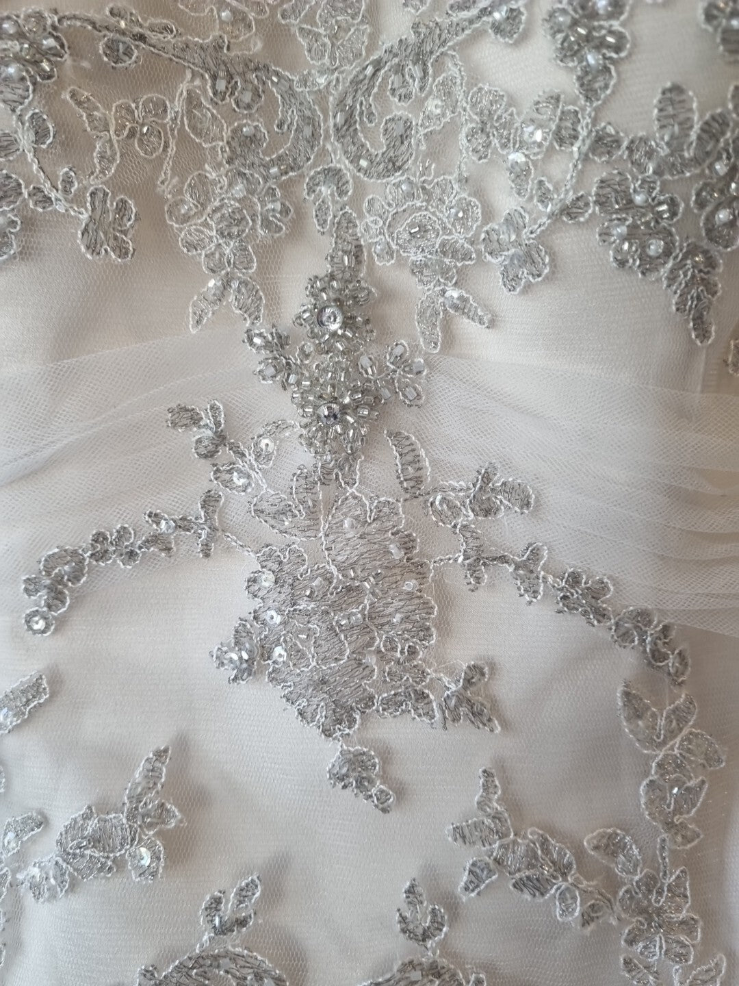 iModa Ivory Champagne Sweetheart Tulle Lace Mermaid Sequin Embroidered Sz 105