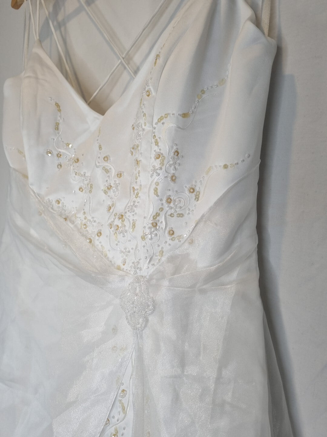 Imoda White Satin Organza Beaded Embroidered Wedding Dress Sz 143