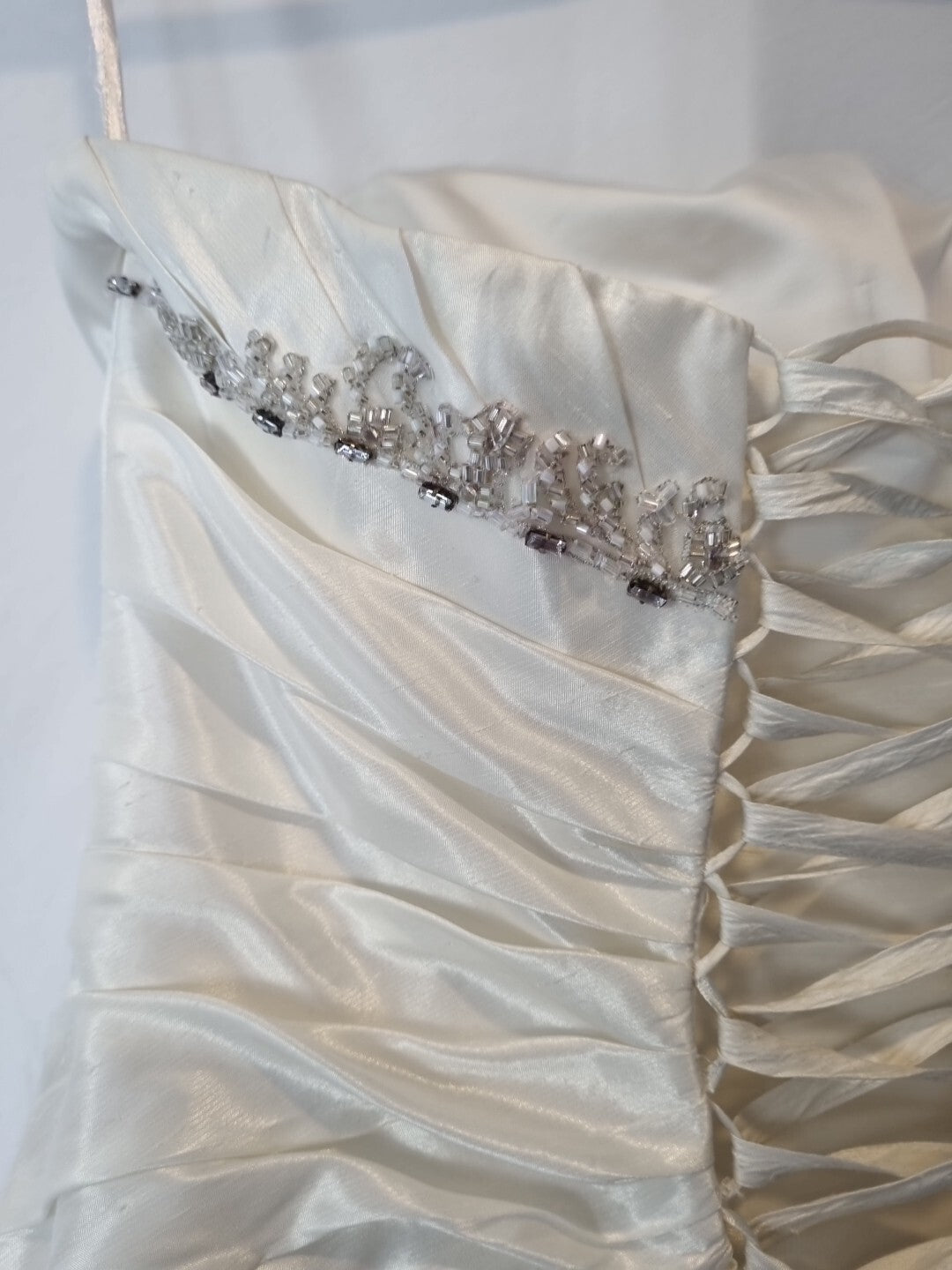 Imoda Ivory Sweetheart Ruched Beaded Train Wedding Dress Sz 1011