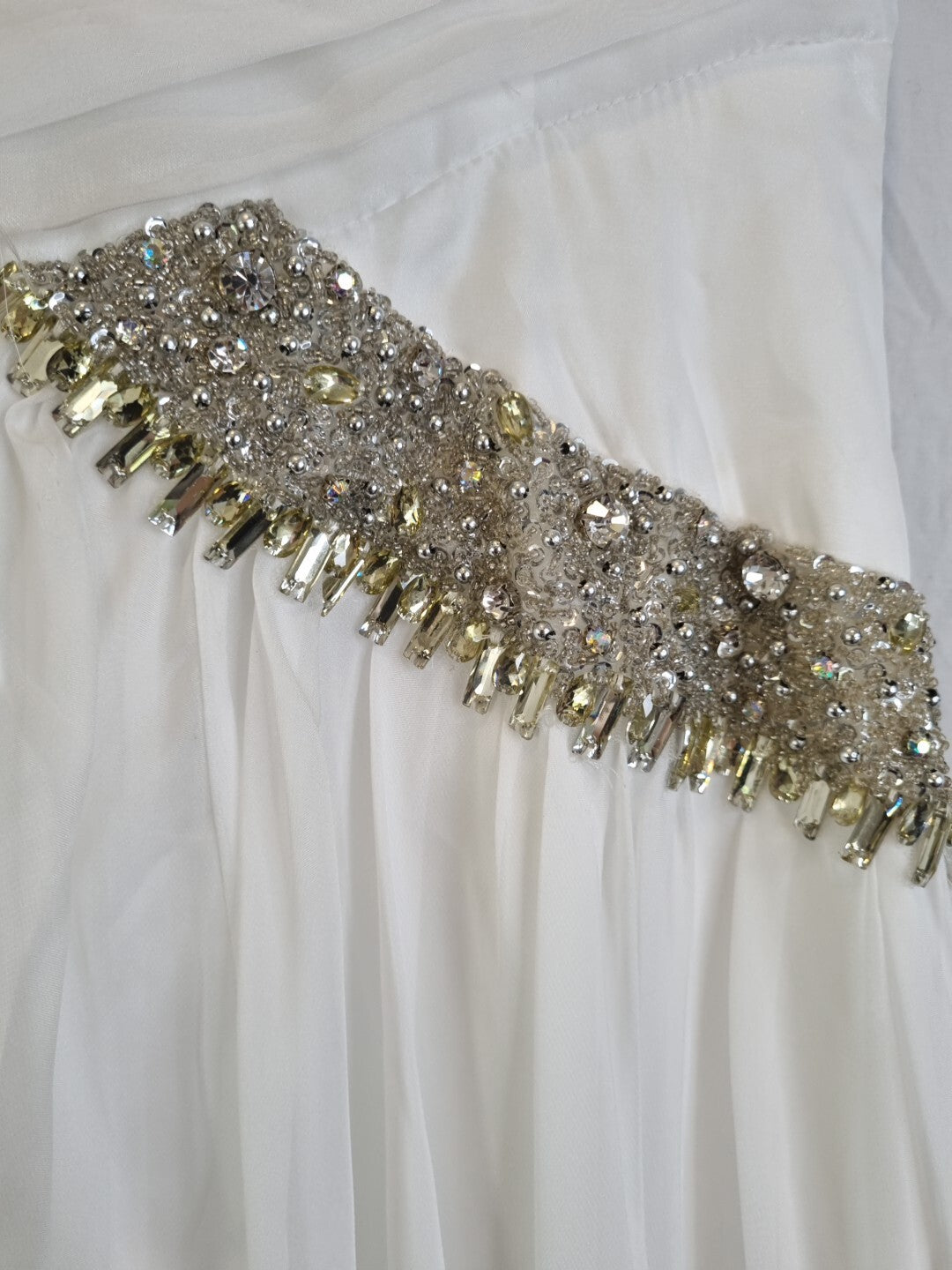 Imoda Ivory Chiffon One Shoulder Ruched Crystal Diamante Bead Wedding Dress Sz 810