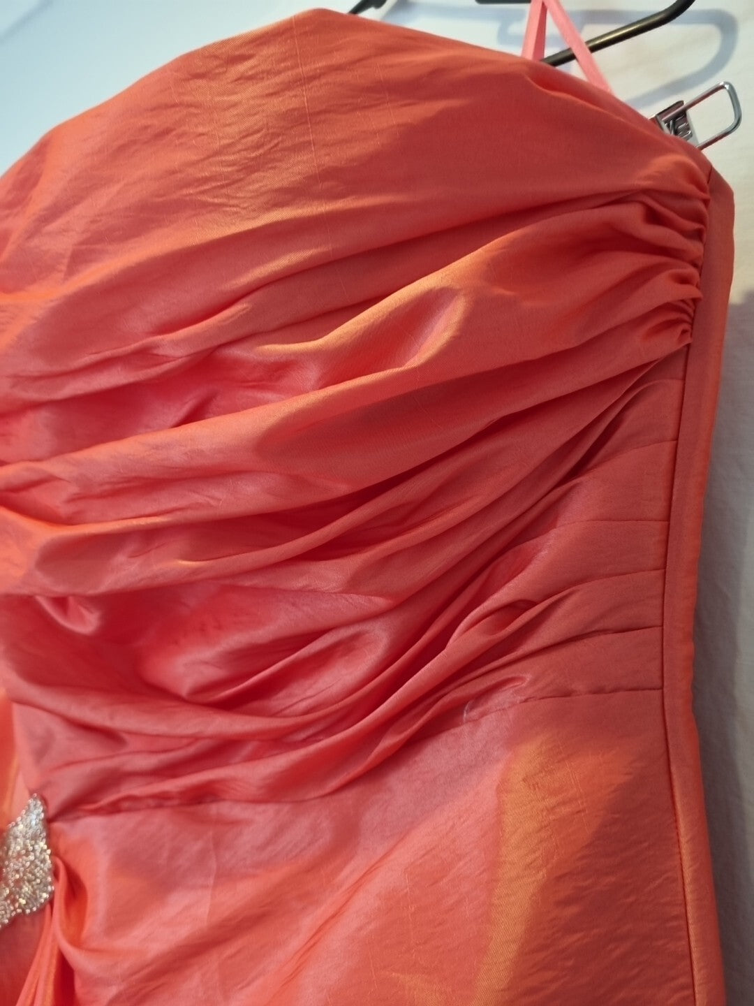 Imoda Coral Taffeta Ruched Beaded Strapless Evening Bridesmaid Dress Sz 186