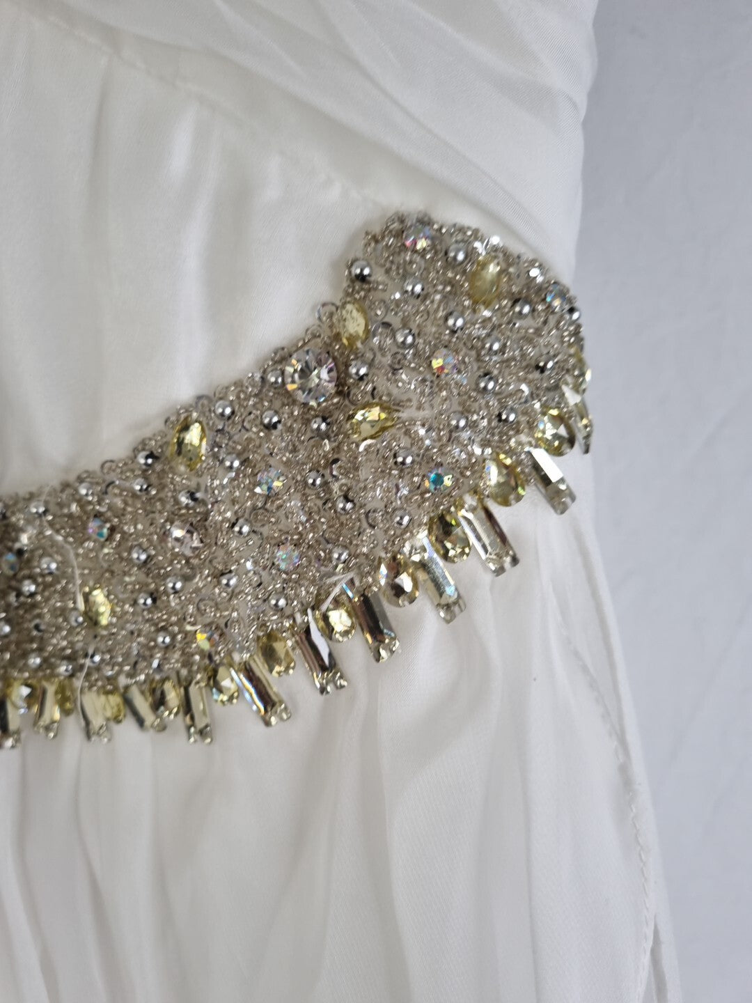 Imoda Ivory Chiffon Ruched Crystal Diamante Beaded Halter Wedding Dress Sz 127