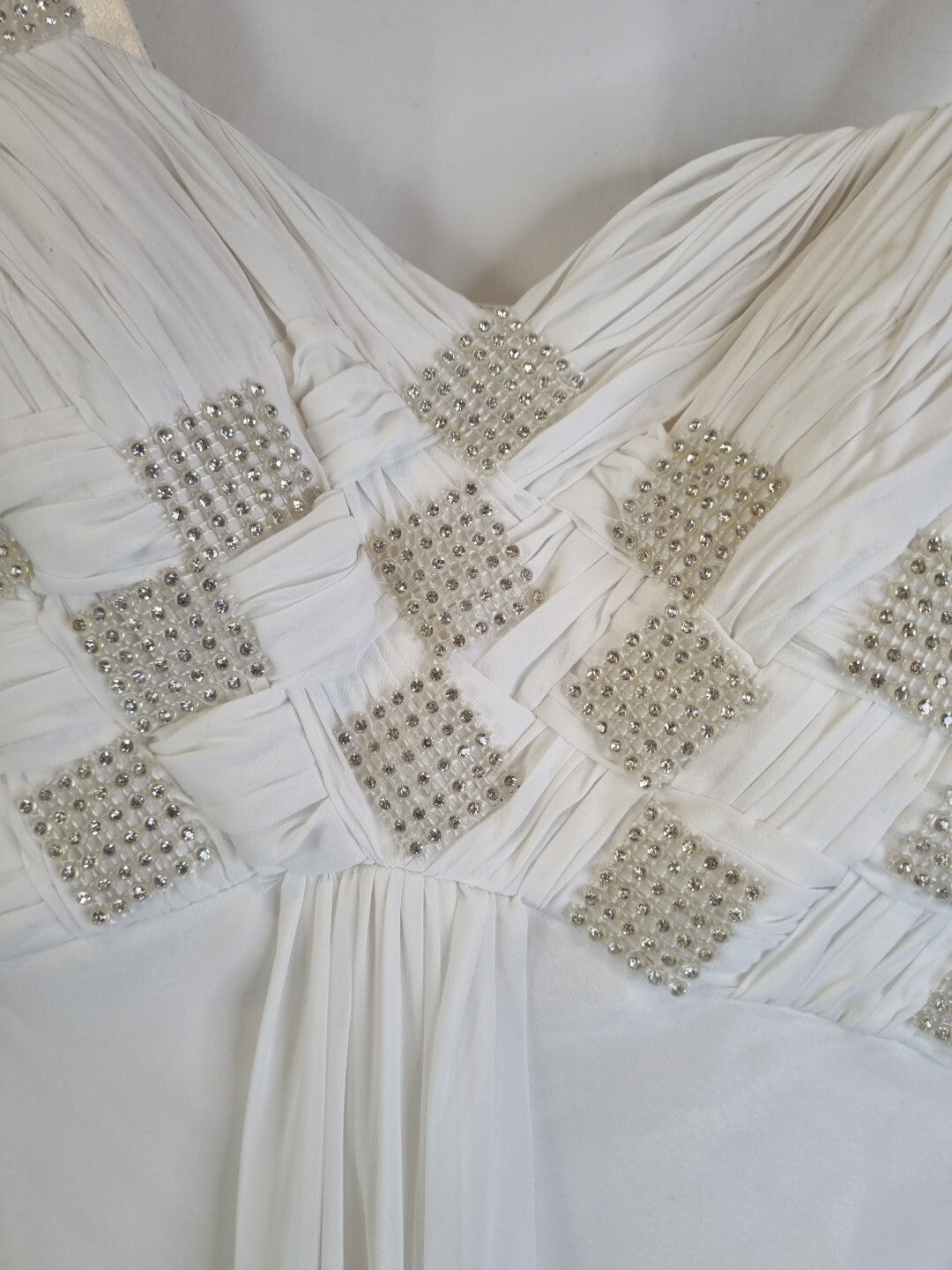Imoda Ivory Chiffon Sweetheart Ruched Crystal Beaded Wedding Dress Sz 106