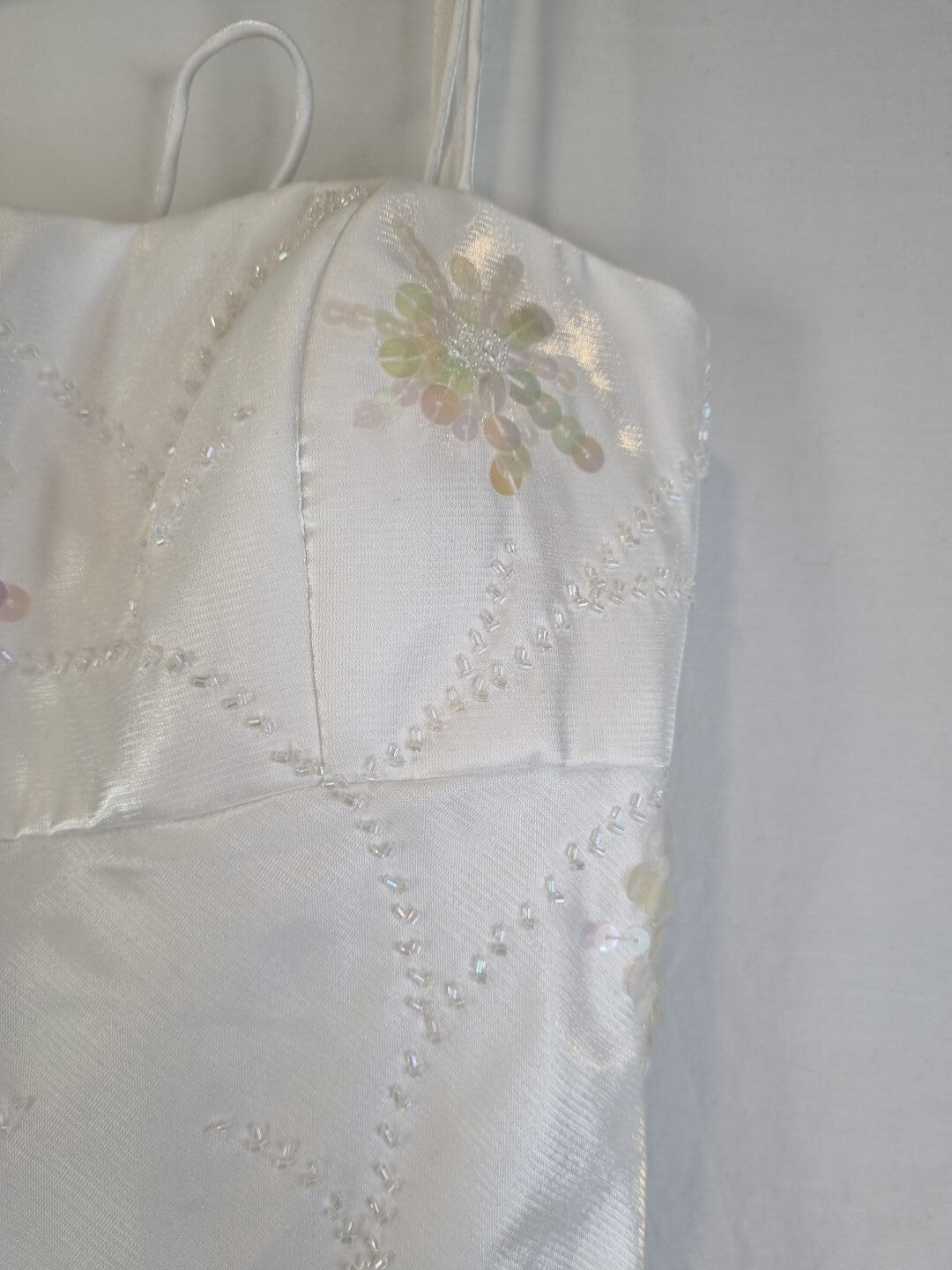 Imoda White Satin Beaded Sequin Backless Wedding Dress Sz 104