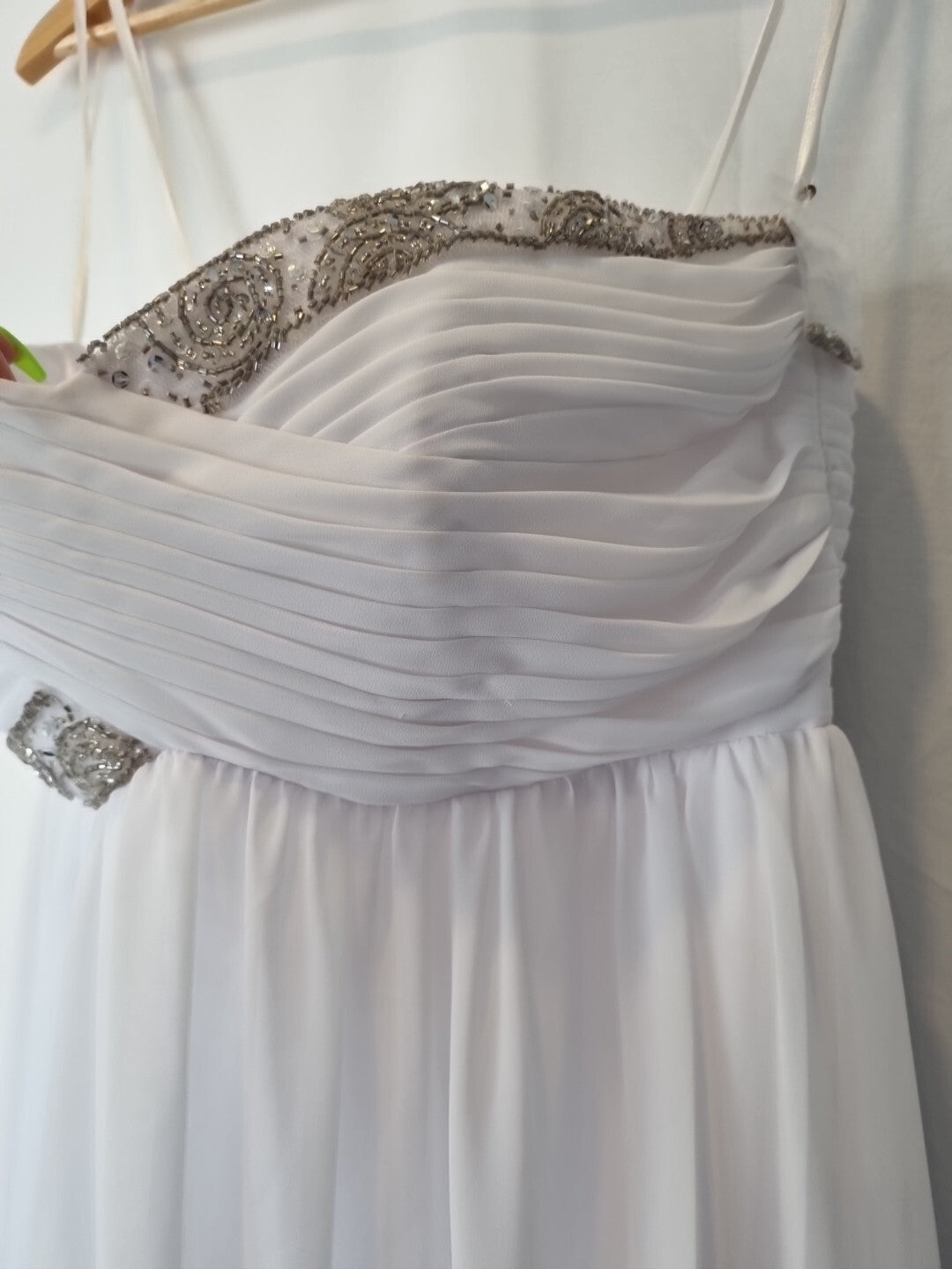 Imoda White Chiffon Sweetheart Beaded Ruched Empire Wedding Dress Sz 122