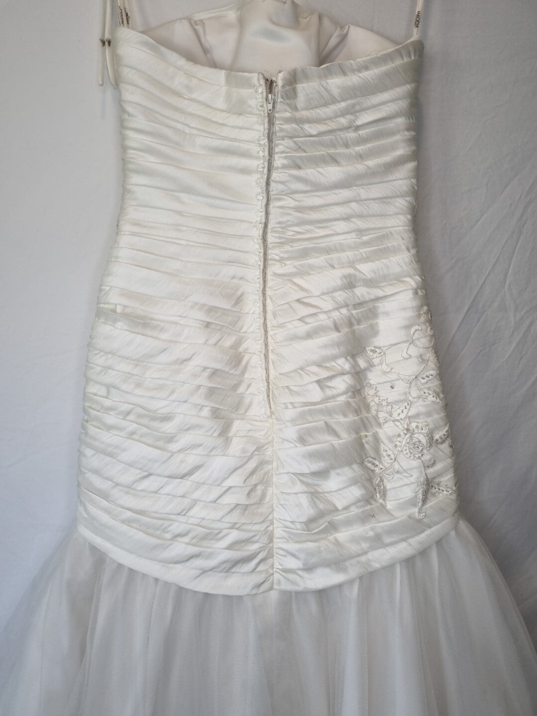 Imoda Ivory Ruched Beaded Mermaid Tulle Skirt Train Wedding Dress Sz 1013