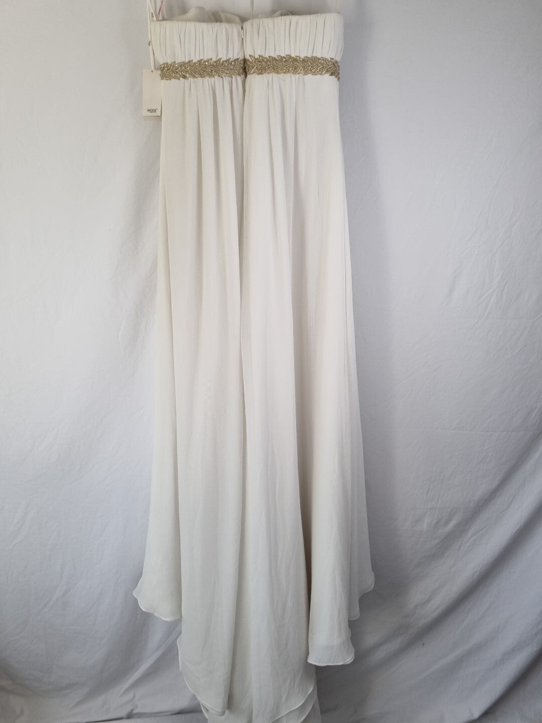 Imoda Ivory Gold Sweetheart Crepe Chiffon Embroidered Beaded Wedding Dress Sz 127