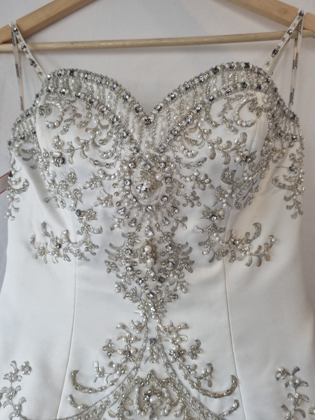 iModa Ivory Satin A-line Beaded Diamante Embroidered Strapped Dress Sz 105