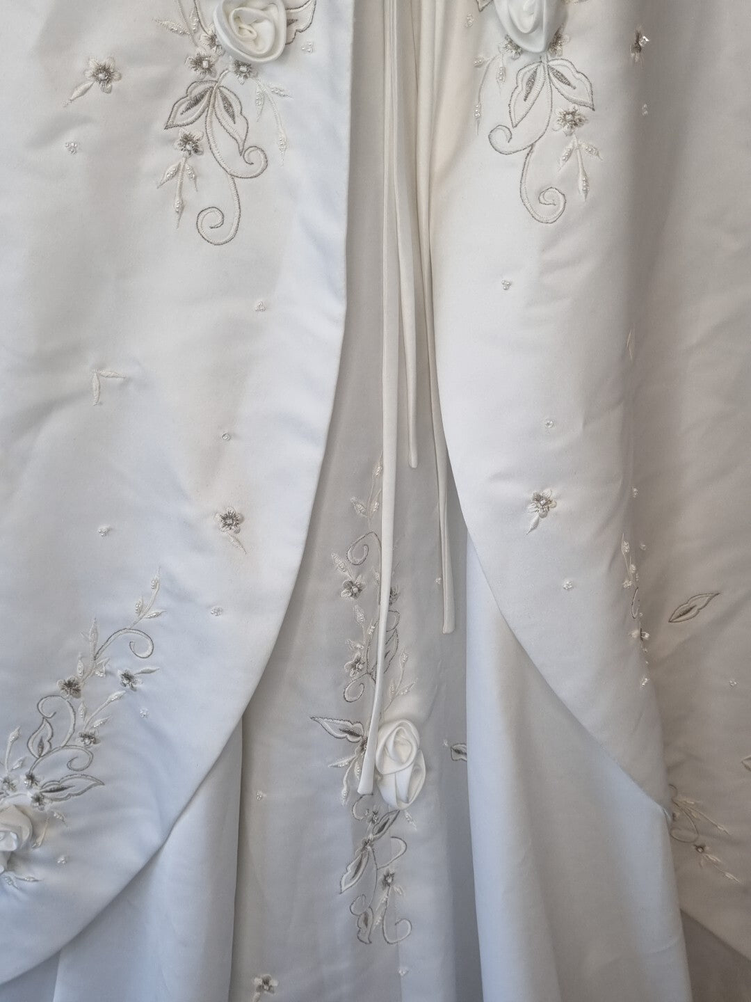 Imoda White Satin Corset Off Shoulder Beaded Roses Train Wedding Dress Sz 1215