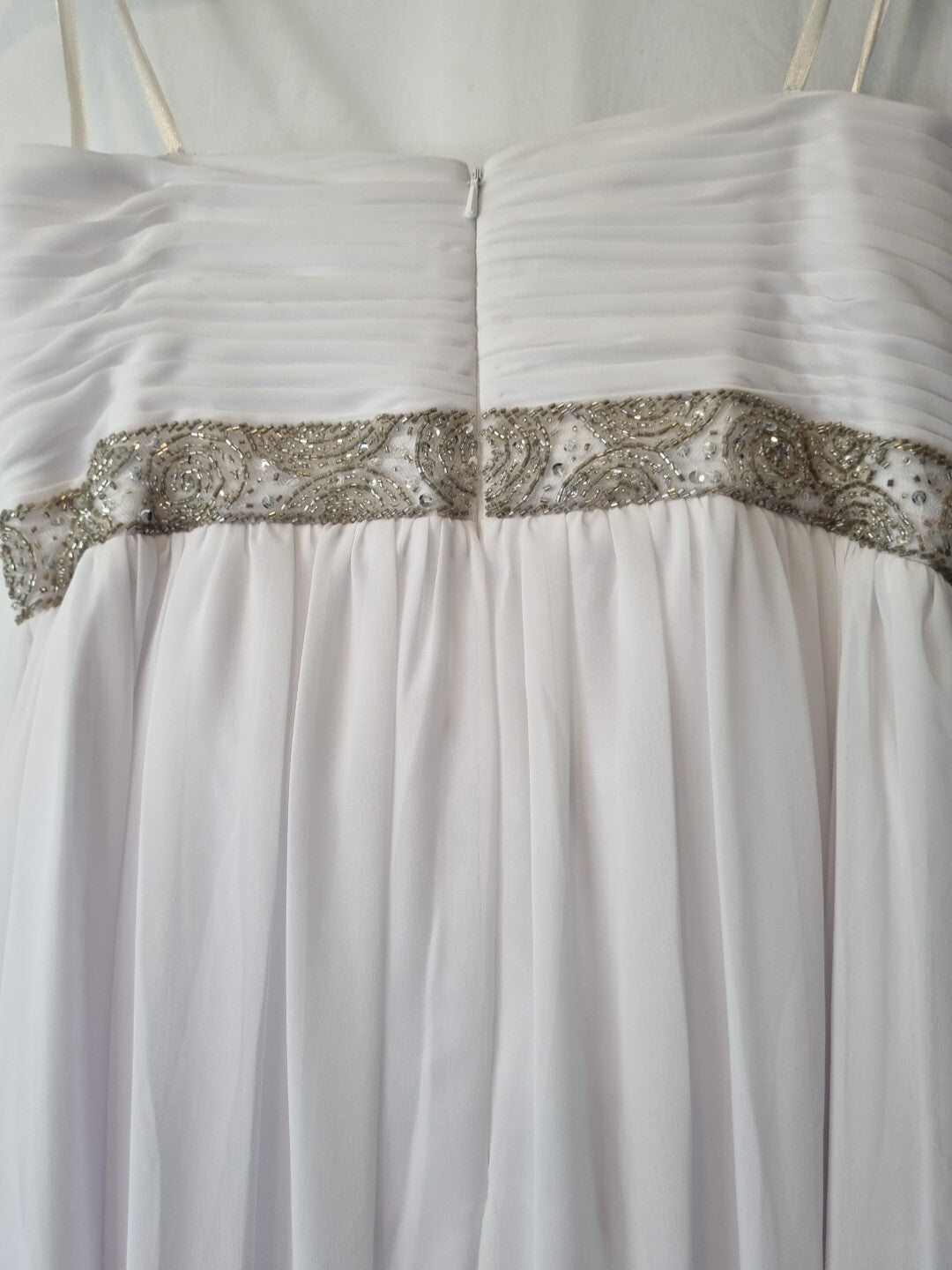 Imoda White Chiffon Sweetheart Beaded Ruched Empire Wedding Dress Sz 129