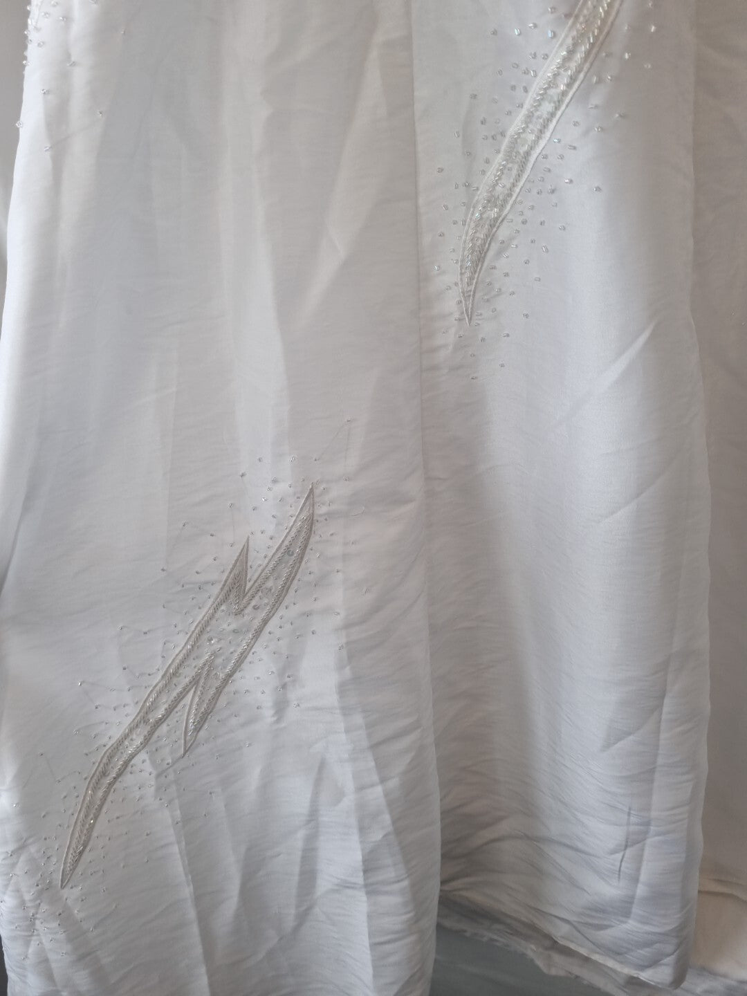 iModa White Taffeta A-line Beaded Sequin Embroidered Strapless/strap Dress Sz 148