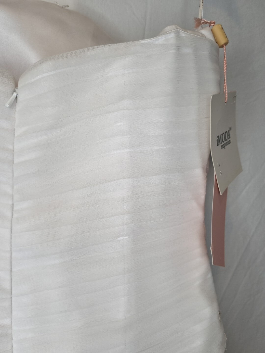 Imoda White Satin Tulle Beaded Applique Ruched Wedding Dress Sz 1214