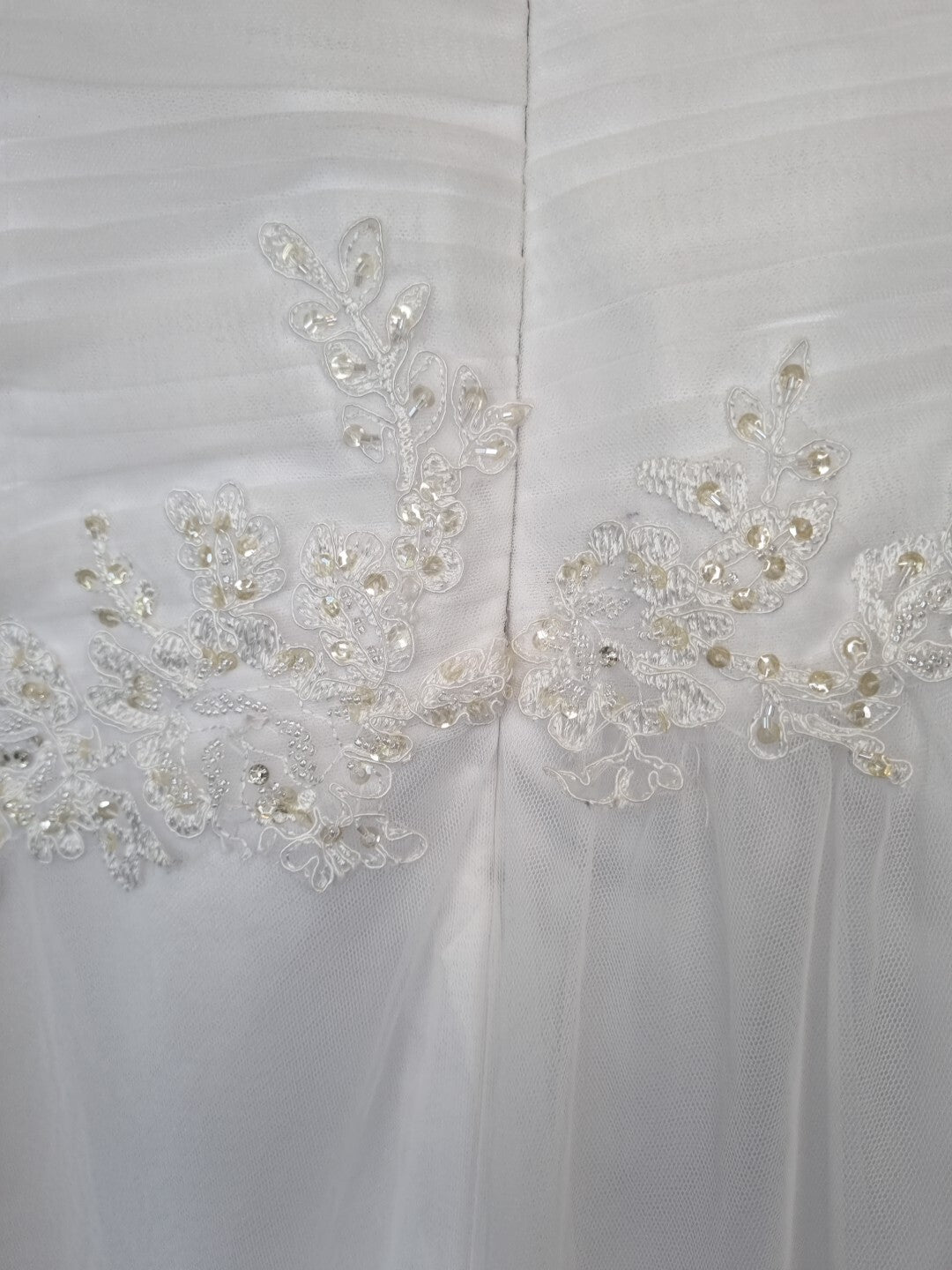 Imoda White Satin Tulle Beaded Applique Ruched Wedding Dress Sz 1215