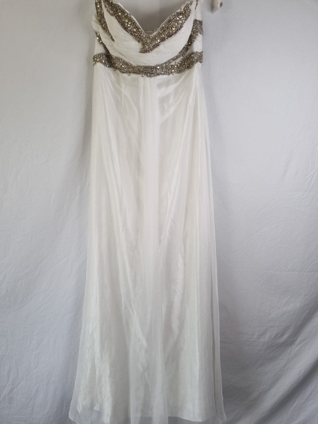 Imoda Ivory Chiffon Sweetheart Ruched Crystal Diamante Bead Wedding Dress Sz 12