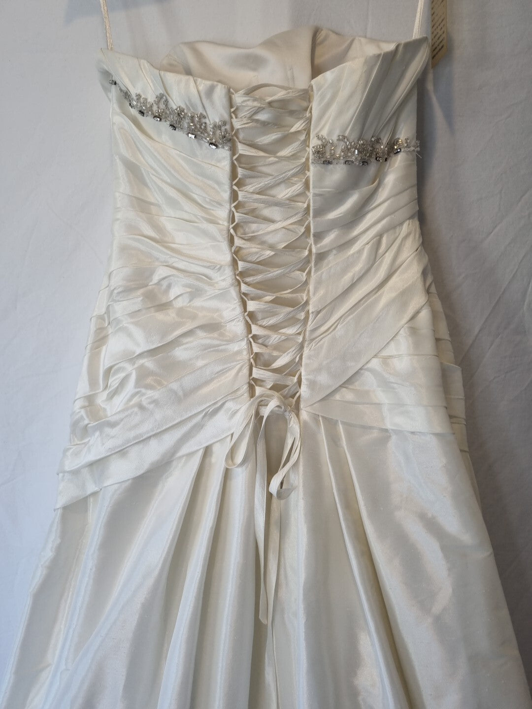 Imoda Ivory Sweetheart Ruched Beaded Train Wedding Dress Sz 109