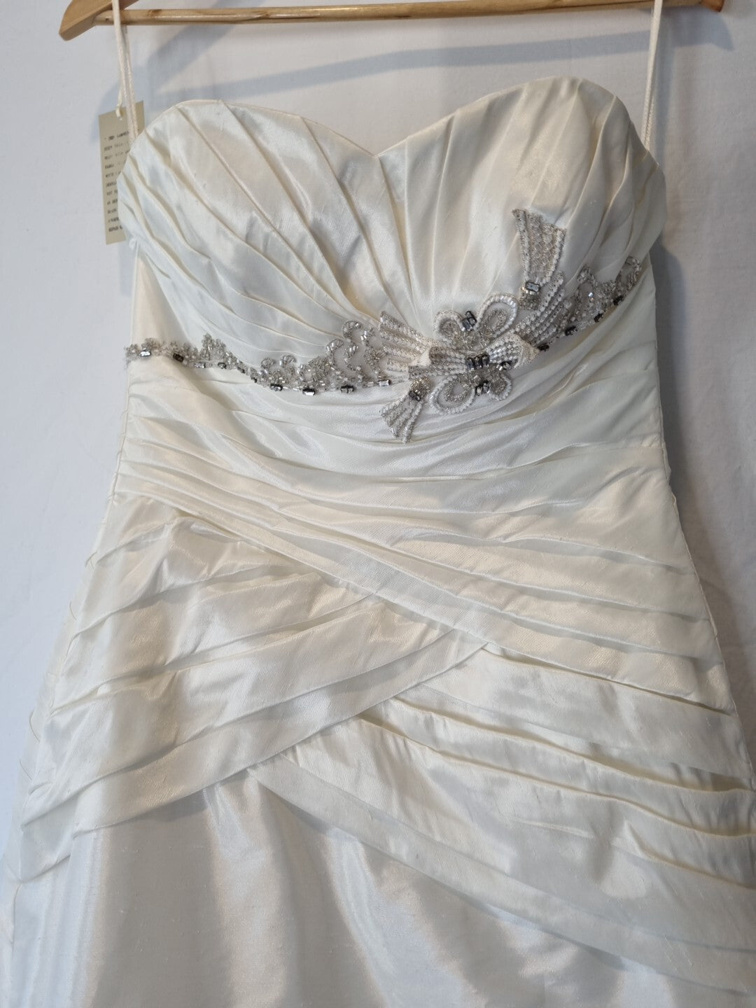 Imoda Ivory Sweetheart Ruched Beaded Train Wedding Dress Sz 103