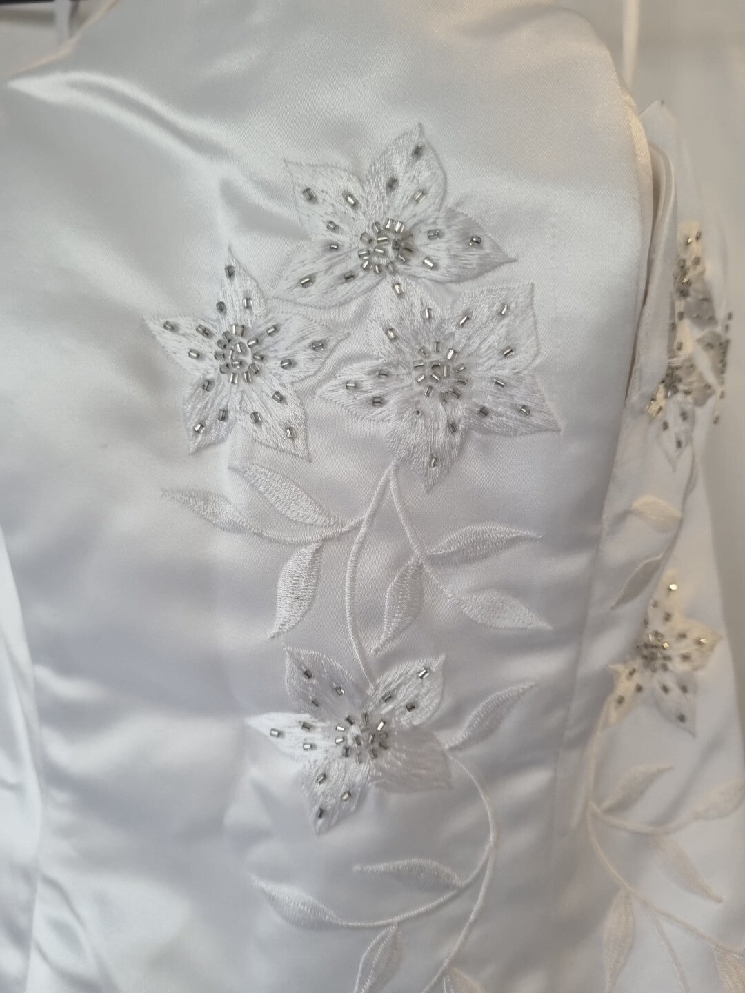 iModa White Backless Satin Embroidered Beaded A-line Halter Wedding Dress Sz 66