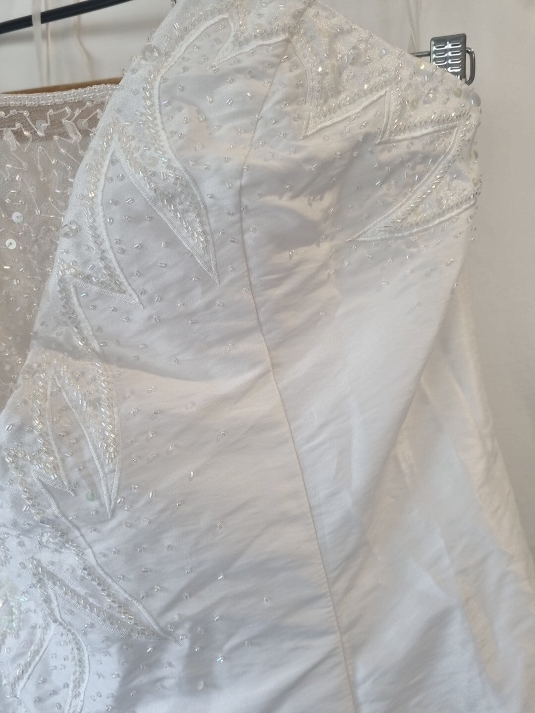iModa White Taffeta A-line Beaded Sequin Embroidered Strapless/strap Dress Sz 142