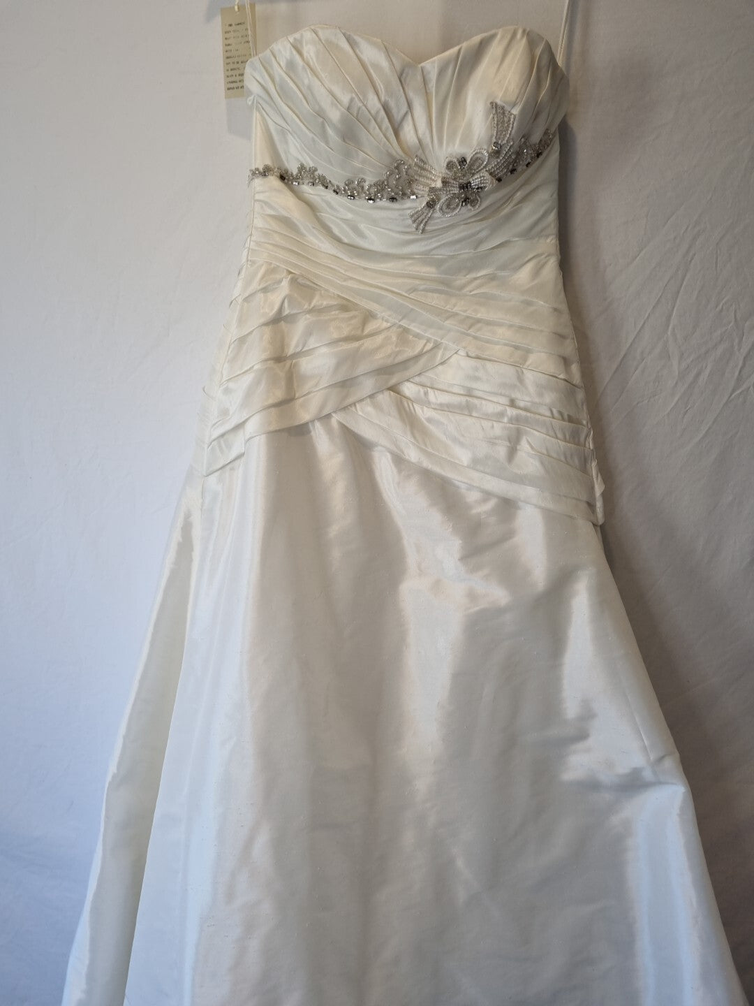 Imoda Ivory Sweetheart Ruched Beaded Train Wedding Dress Sz 101