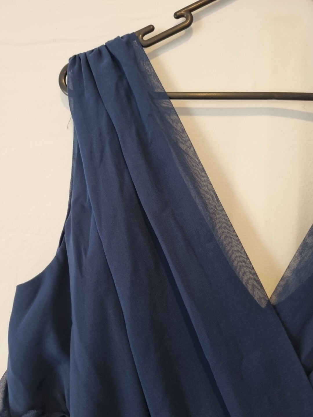 Imoda Navy Blue Chiffon V-neck Evening Bridesmaid Long Maxi Dress Sz 265