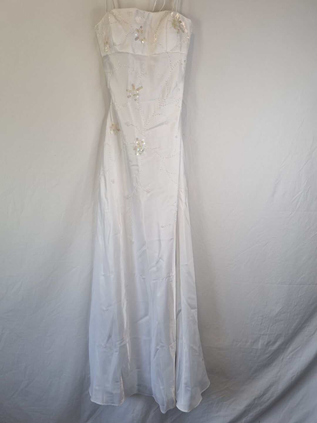 Imoda White Satin Beaded Sequin Backless Wedding Dress Sz 10