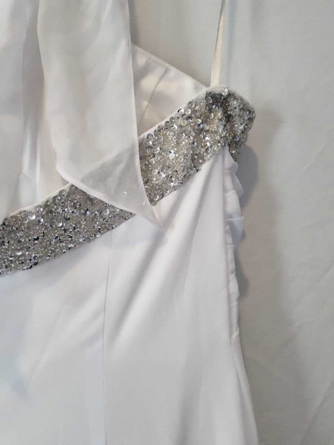 Imoda White Chiffon Beaded Ruch Halter Neck Empire Wedding Dress Sz 1213
