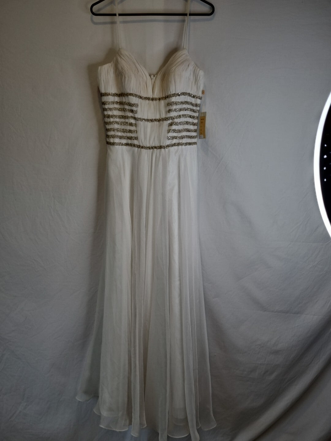 Imoda Ivory Chiffon Sweetheart Ruched Crystal Beaded Wedding Dress Sz 10