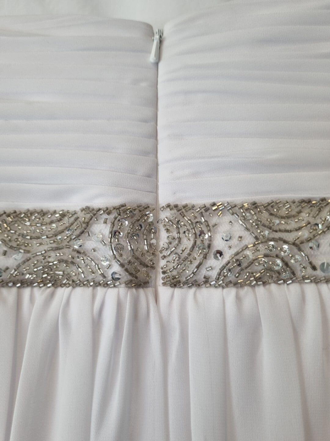 Imoda White Chiffon Sweetheart Beaded Ruched Empire Wedding Dress Sz 810