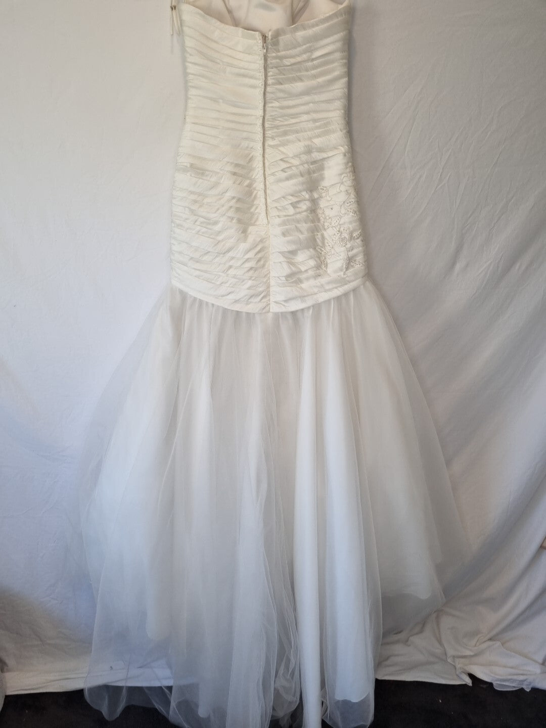 Imoda Ivory Ruched Beaded Mermaid Tulle Skirt Train Wedding Dress Sz 109