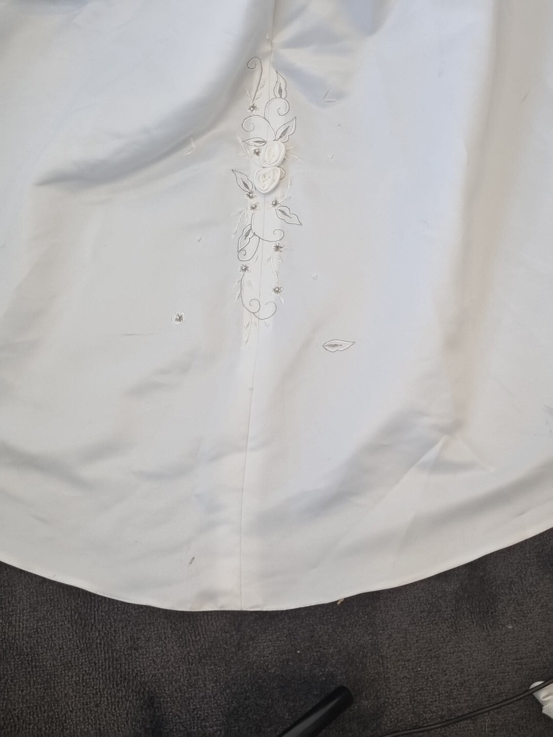 Imoda White Satin Corset Off Shoulder Beaded Roses Train Wedding Dress Sz 1216