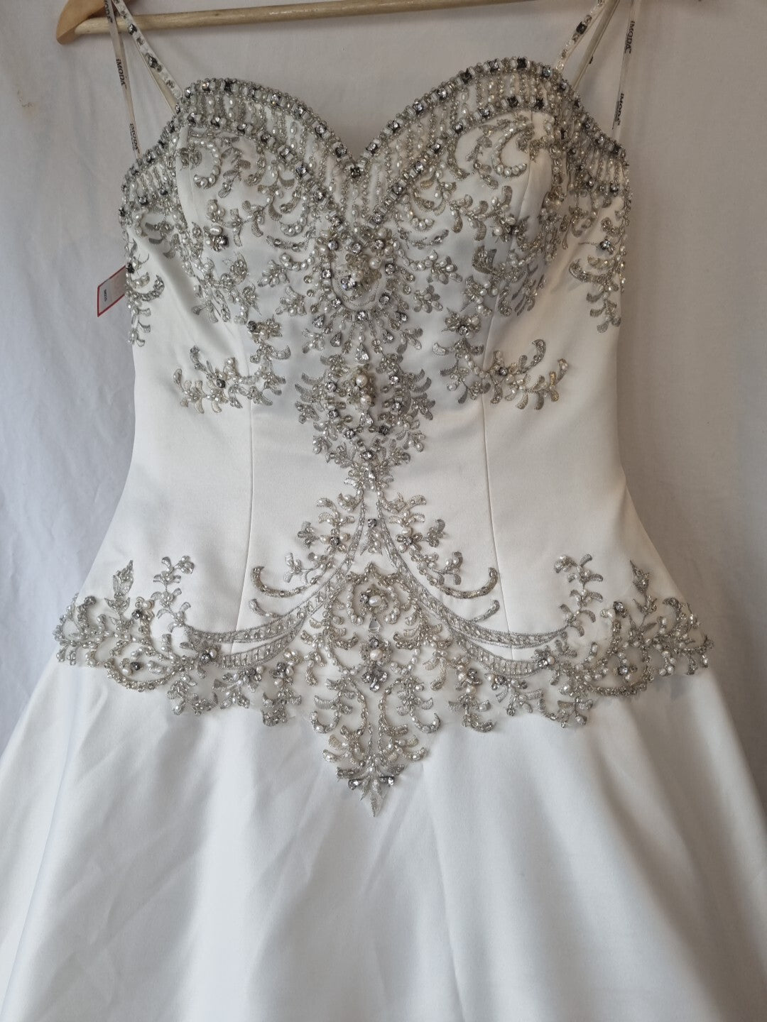 iModa Ivory Satin A-line Beaded Diamante Embroidered Strapped Dress Sz 102