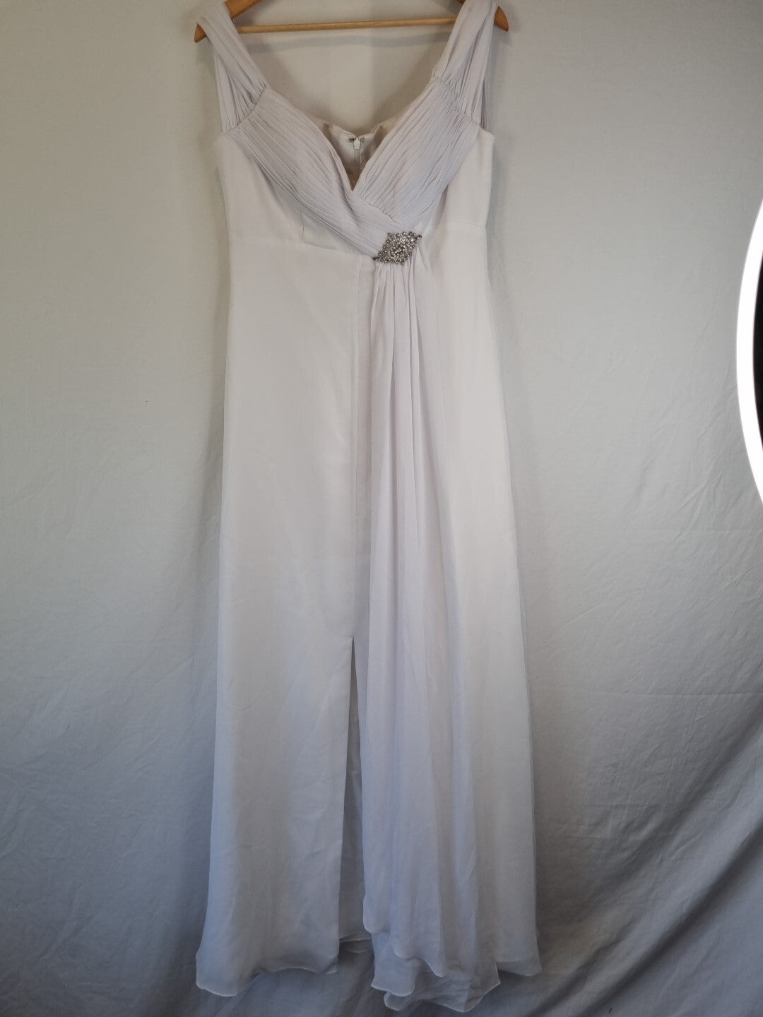 Imoda White Chiffon Sweetheart Off Shoulder Beaded Crystal Wedding Dress Sz 14
