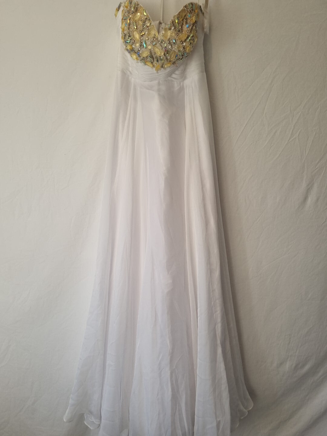 Imoda White Chiffon Sweetheart Beaded Strapless Empire Wedding Dress Sz 8